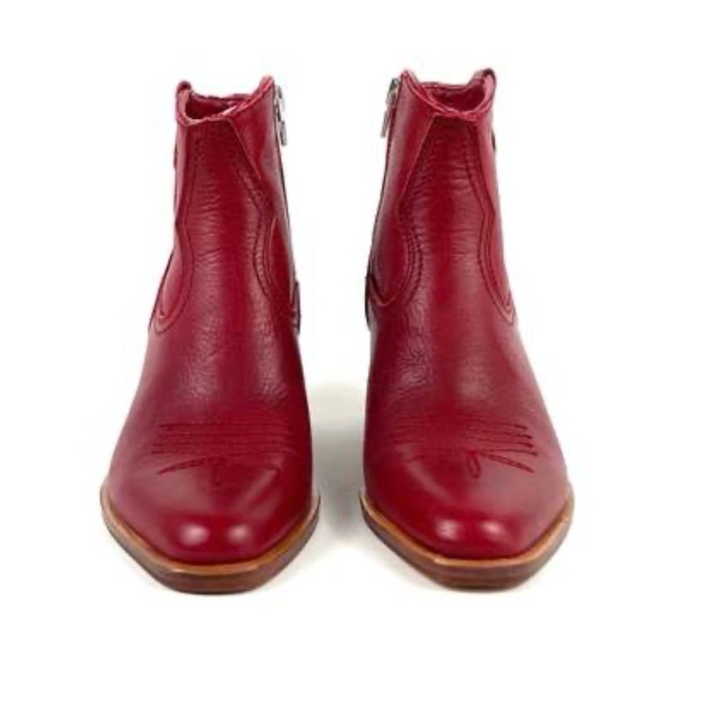 Red Pointed Toe Leather Ankle Boots
